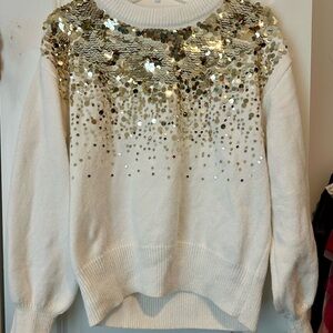 Nine West Sequin Embellished White Sweater Small